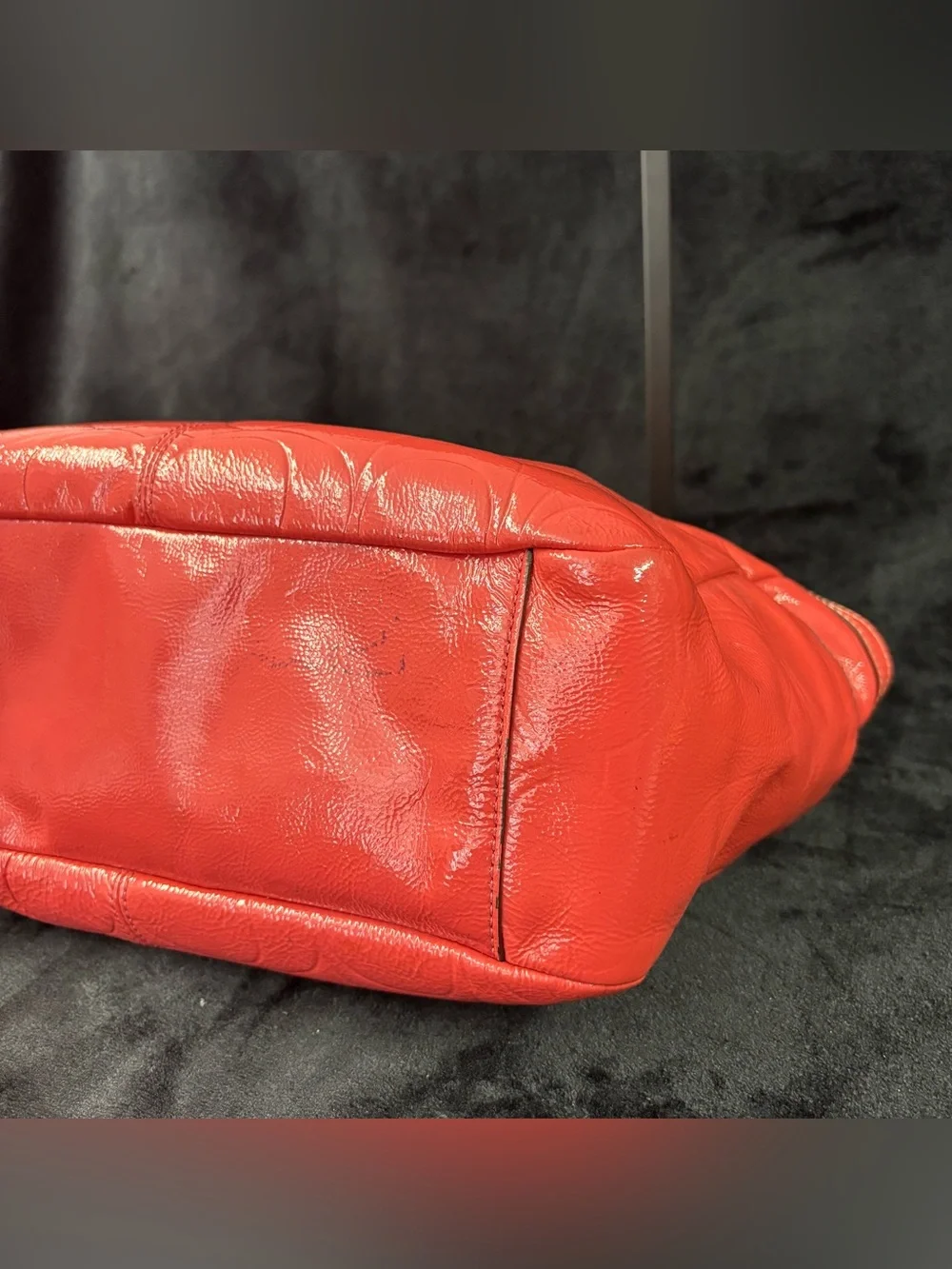 Coach Gallery Tote Coral Pink Signature Embossed Patent Leather F19462